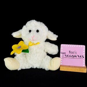 Greenbrier International White Lamb With Yellow Felt Flower 9" Animal Plush